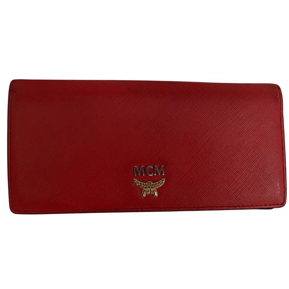 MCM Munchen Red Saffiano Leather Continental‎ Bifold Wallet Long Wallet#664